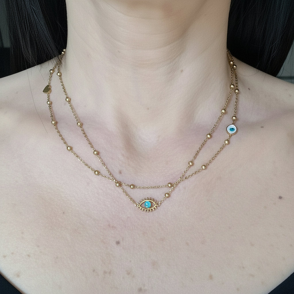Collana doppio filo con occhio di fatima